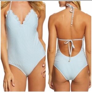 NWOT Jessica Simpson blue and white striped one piece swimsuit size large